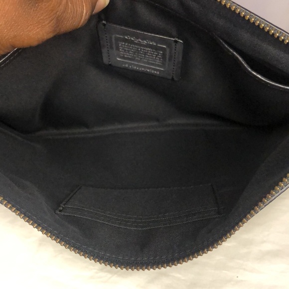 COACH F41349 Neon yellow plaid print coated canvas large clutch/pouch. - Picture 4 of 7